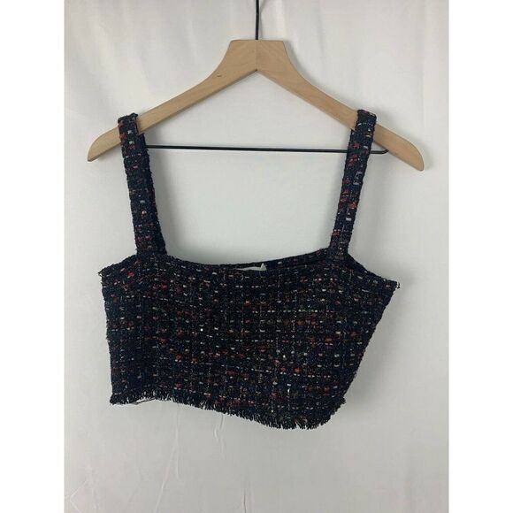 Women’s Line + Dot Multi Color Anya Tweed Crop Top Fringe S - Picture 1 of 7